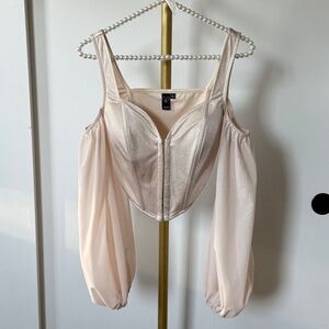Elegant Champagne Off-Shoulder Satin Corset Top – S